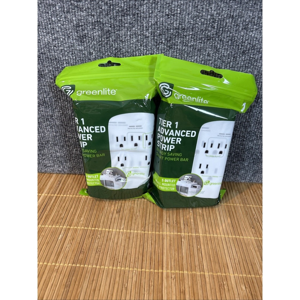 2 Pack Greenlite Tier 1 Advanced Power Strip 5 Outlet Smart Energy Saving Bar